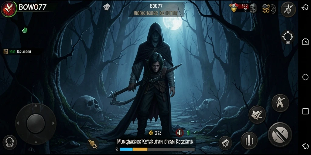 Tampilan gameplay menyeramkan di BOWO77 dengan suasana menegangkan.