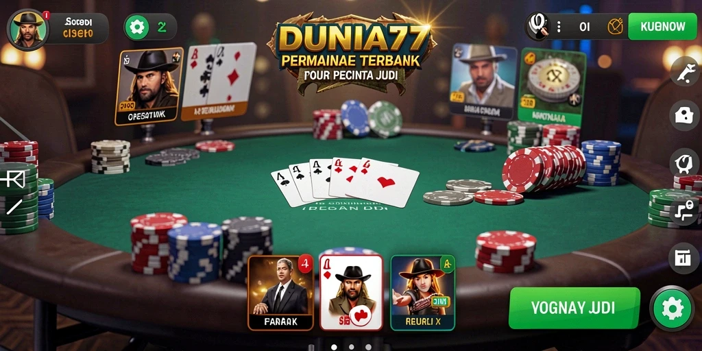Screenshot DUNIA77 menampilkan momen seru permainan Poker.