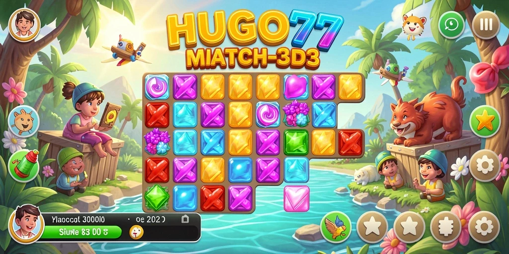 Tampilan gameplay HUGO77 yang menarik dan penuh warna.
