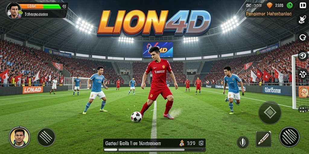 Screenshot LION4D menampilkan aksi seru di lapangan sepak bola.