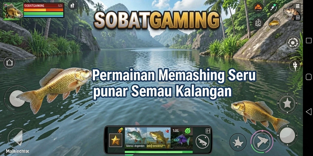 Screenshot gameplay SOBATGAMING dengan aksi memancing yang mendebarkan.